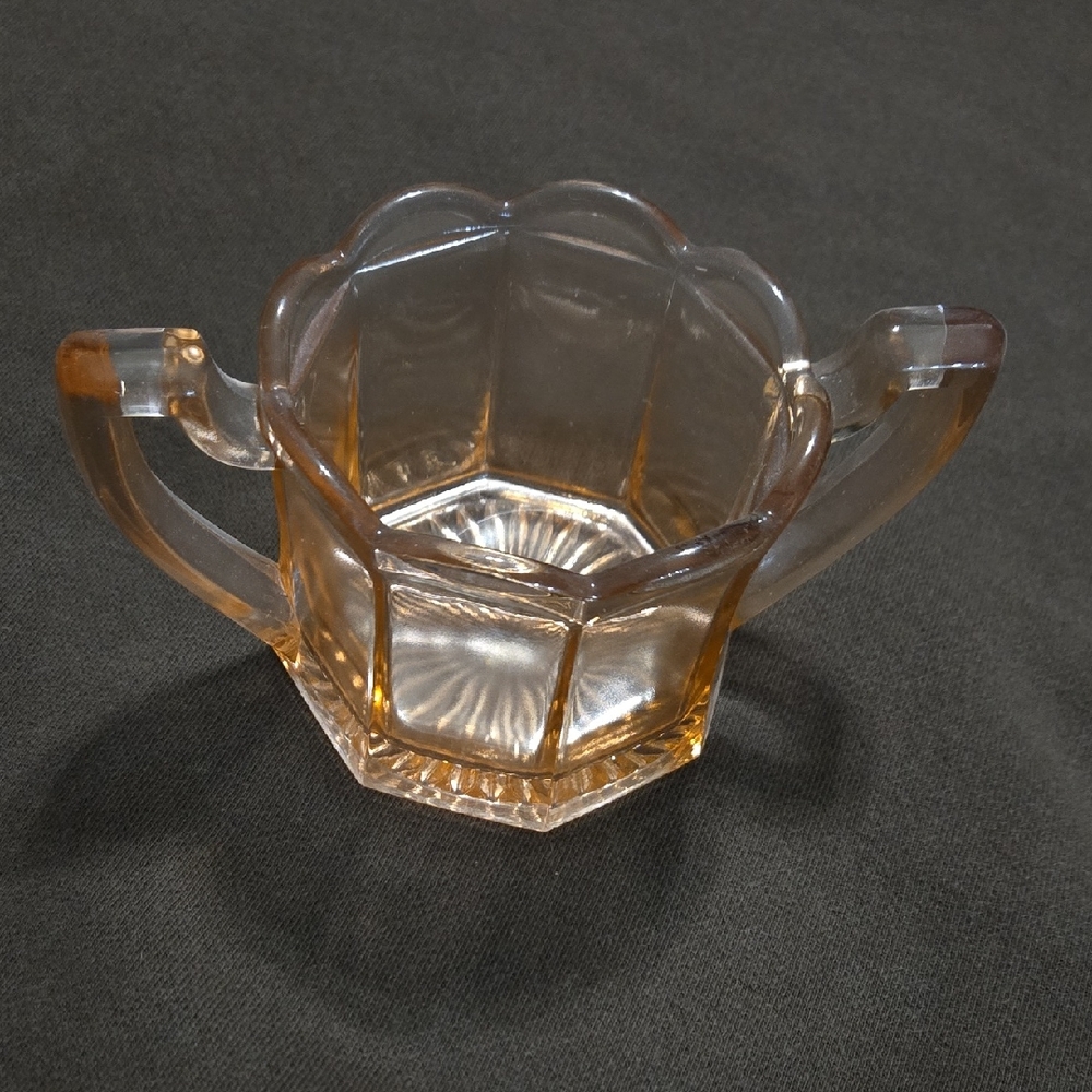 Pink Depression Glass Sugar Vintage Art Deco Panel Design Octagon